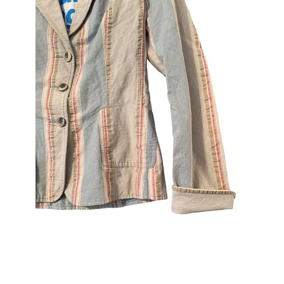 Striped Cotton Blazer Jacket Pink Blue Beige Tan Casual Career - Picture 5 of 12